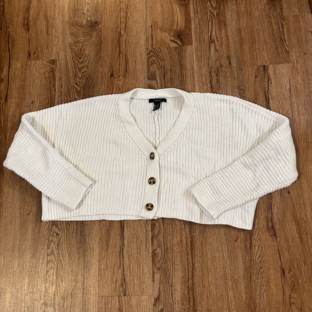 Super Cropped White Button-Up Sweater